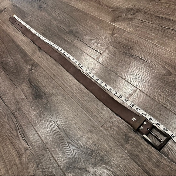 Men's Genuine Full Grain Leather Belt Brown 38-40 Chrome Buckle Classic Casual - Picture 4 of 6